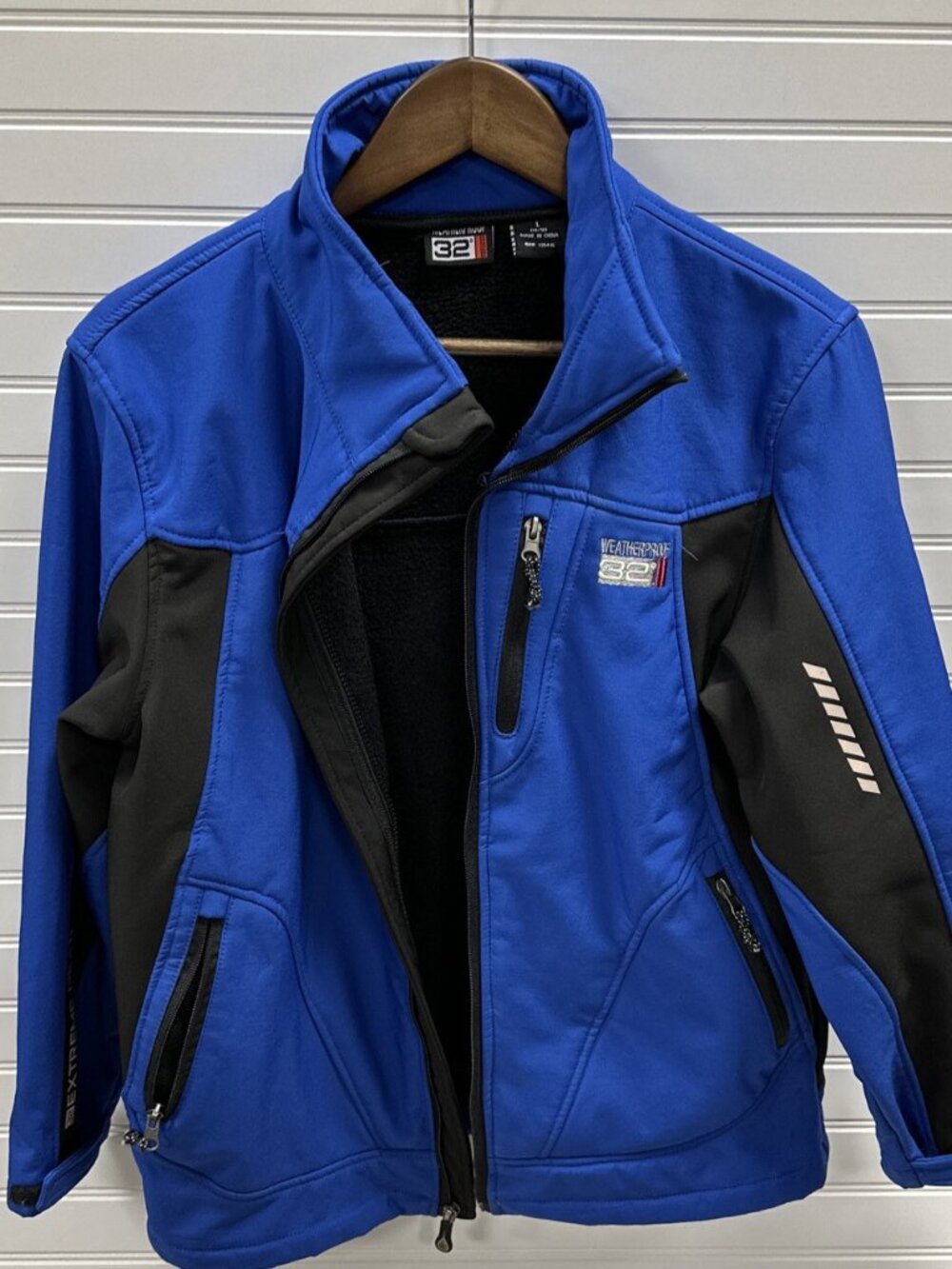 32 Degree Weatherproof Jacket Women Size Large L Softshell Blue Black Broken Zip